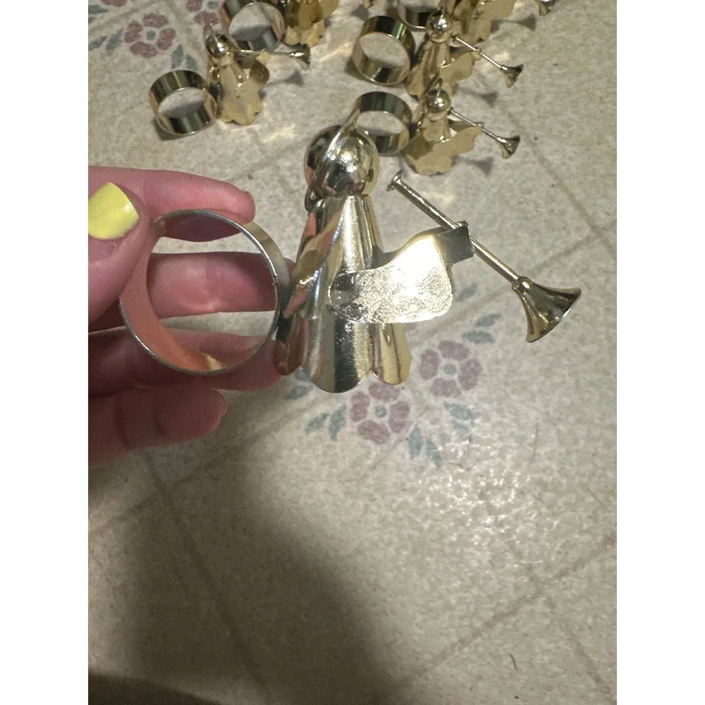 Vintage Gold Angel Napkin Rings Set of 11 Herald Trumpet Christmas Table Decor